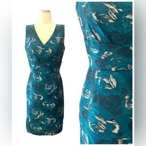Antonio MELANI Green Teal Silver Jacquard Cocktail Dress Sz 6